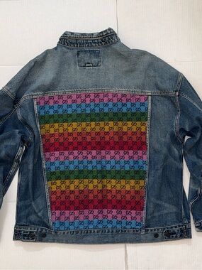 Denim Jacket with Designer Inspired Back Panel Sz Men’s XL Unisex Style